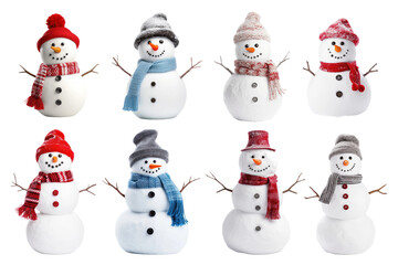 Real Snowman with Winter Scarf and Hat PNG Set