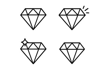 Diamond icon set. Gemstone and jewel line art collection. Luxury, wealth and success concept. Brilliant, shining and sparkling gem symbol for premium quality and value.