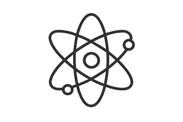 Atom symbol vector line icon. Science, physics, and chemistry concept. Nuclear energy, quantum mechanics, and molecule structure. Scientific research and education pictogram.