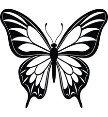 A beautiful black butterfly tattoo design with a floral pattern and a delicate lily flower