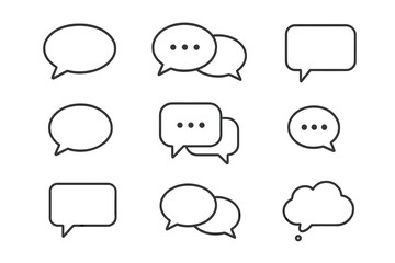 Minimalistic line icons of speech bubbles set, editable stroke vector, linear chat pictograms for design, messaging apps, social media banners, cards, communication symbols