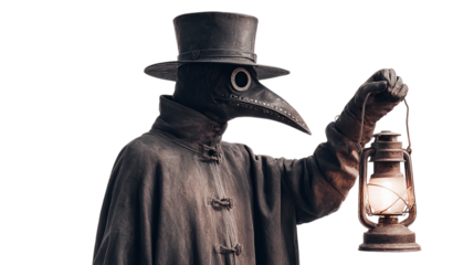 Plague Doctor with Lantern isolated on transparent background