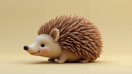 Adorable cartoon hedgehog exploring a vibrant yellow backdrop in a whimsical forest setting during a sunny day