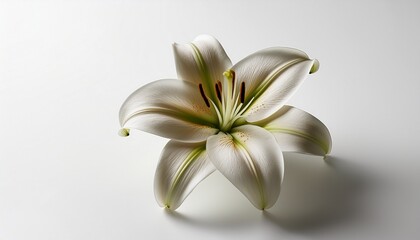 Naklejka premium Solitary Lily Against A Plain White Background