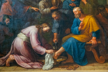 Painting (19th century) of Jesus Christ washing the Feet of the Apostles.