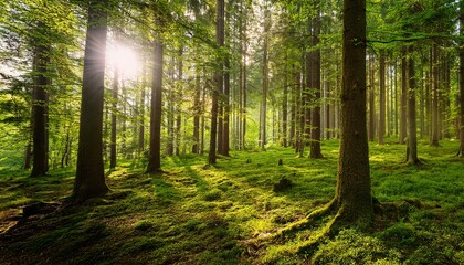 Naklejka premium Forest Green Trees In The Forest In Summer