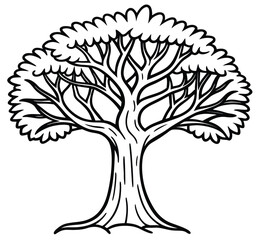 Obraz premium Black and white vector tree silhouette with roots and branches