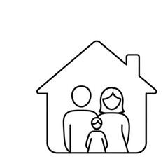 Fototapeta premium Outline Icon of Family Inside a House Shape on White Background home symbol