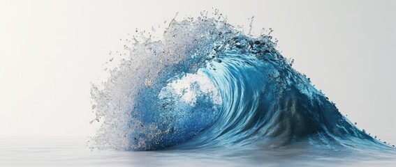 Water wave on a white background, with a blue water splash and bubbles. Water texture banner design for web and mobile site layout templates