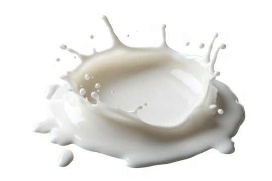 A stunning high speed capture of a fresh creamy milk splash against a transparent background - Powered by Adobe