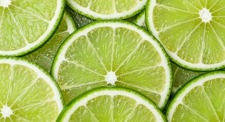 Freshly Sliced Citrus Fruits, Vibrant Green Lime Segments for Refreshing Beverages