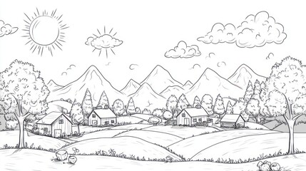 Obraz premium Simple black and white countryside scene