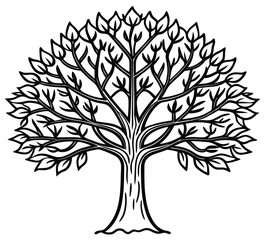 Obraz premium A beautiful black silhouette of a tree with roots and intricate leaf branches, perfect for nature-inspired vector illustration design