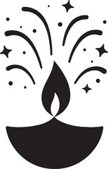 Silhouette diya with confetti icon vector for Diwali festive greeting, celebration, and decoration design