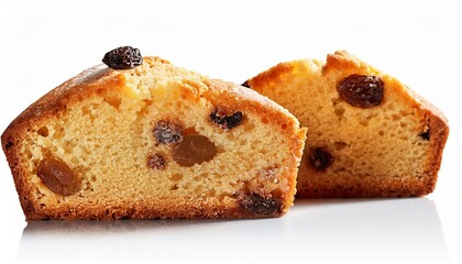Pieces Of Cupcake With Raisins Close Up A On White Isolated