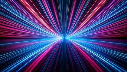 Neon Light Streaks Curve And Converge To A Bright Point On A Dark Reflective Surface