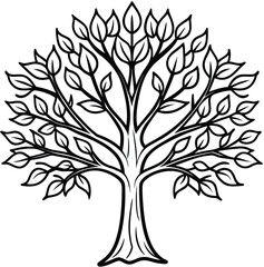 Obraz premium Black silhouette of a leafy tree with roots and branches, perfect for nature and garden vector illustrations