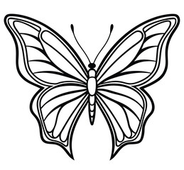 A decorative black and white butterfly tattoo design with floral and leaf elements