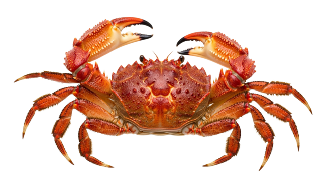 Red crab with claws raised isolated on transparent background, ready to defend itself - Powered by Adobe
