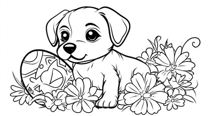 Fototapeta premium Cute dog puppy holding easter egg illustration