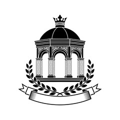 Neoclassical Rotunda Dome Pavilion Crest with Crown Laurel Wreath Vector Emblem for T Shirt Printing