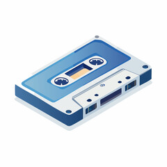 Obraz premium Classic blue audio cassette tape illustration with a nostalgic feel. Retro music and sound recording media from the vintage era, isolated on white