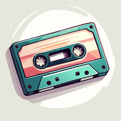 Naklejka premium Colorful retro cassette tape illustration capturing the nostalgic concept of old school music and analog audio technology