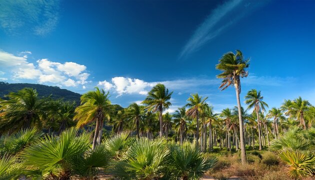 Experience Beauty Of Summer Landscapes Across All States In Usa Featuring Tropical Palms Against Clear Sky