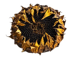 Dried sunflower head, top view