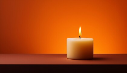 Burning Candle On Orange Background