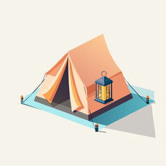 Fototapeta premium Cozy camping tent illuminated by a vintage lantern, creating a warm and inviting atmosphere for outdoor adventures