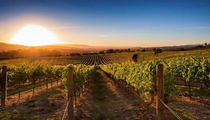 Vineyards At Sunset In California Usa