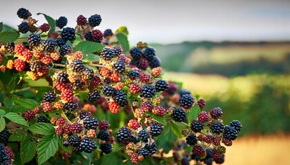 An Abundance Of Blackberries Growing On A Bush In Rural Cornwall With A Shallow Depth Of Field