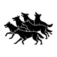 Stylized White Line Art Pack: Five Wolves Howling in the Dark, Mystical and Powerful Design