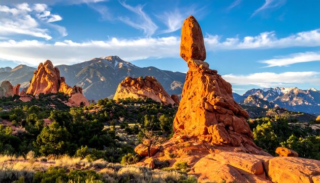 Colorful rock formations in a mountain valley