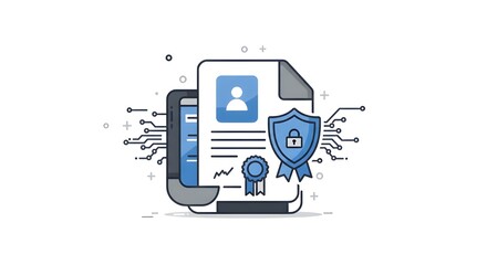 Online privacy policy document with digital security shield illustration