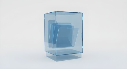 Data folders inside a transparent cube on white background