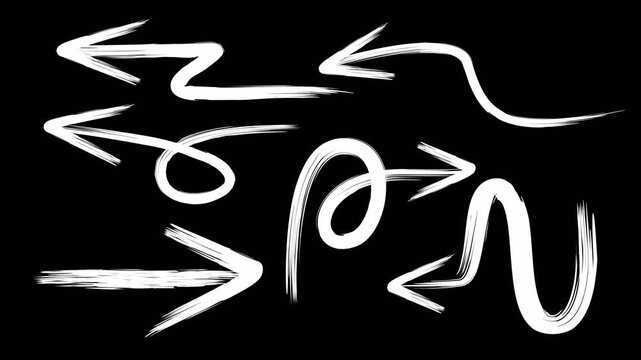 Animated Brush Stroke Arrows. A Pack of Hand-Drawn Doodle Animations with a Transparent Alpha Channel for Editing