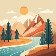 Scenic Landscape A Serene View of Mountains, River, and Forest in the Daylight