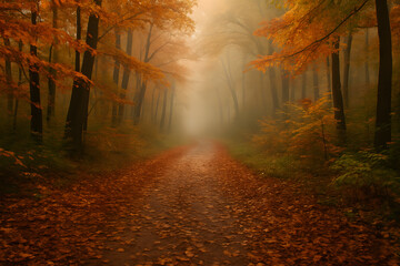 autumn forest in the morning