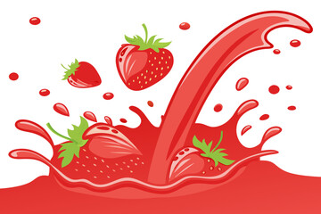 Fresh Strawberries Splashing in Juice Illustration Design