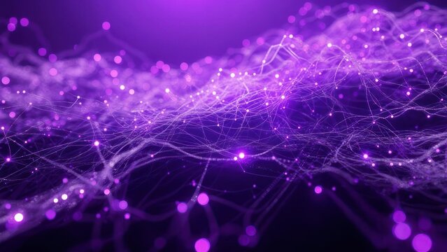 Stunning purple network background with glowing connections for modern tech, data science or futuristic designs