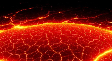 Fototapeta premium Fiery molten lava surface with glowing cracks and intense heat radiating outward