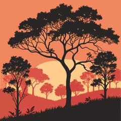 silhouette of tree in sunset | Urban Serenity: City Park with a Sunset View