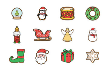 Cute Christmas Cookie Vector Icon Set
