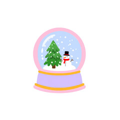 Winter wonderland snow globe featuring snowman and evergreen tree festive decor indoor setting whimsical viewpoint