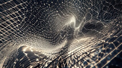 Dynamic abstract network mesh with glowing light patterns creating futuristic digital landscape
