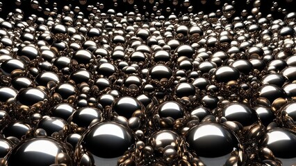 Abstract metallic spheres cascade in dynamic, luxurious, and polished digital art.