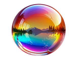 Global glass sphere on an abstract rainbow background, a technological concept of a colorful world map