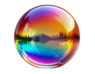 Global glass sphere on an abstract rainbow background, a technological concept of a colorful world map